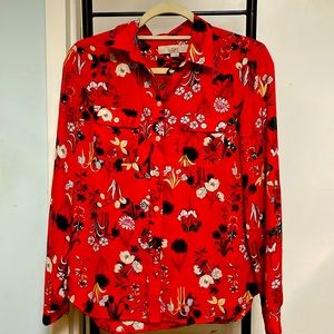 Gorgeous Red Blouse with Floral Pattern